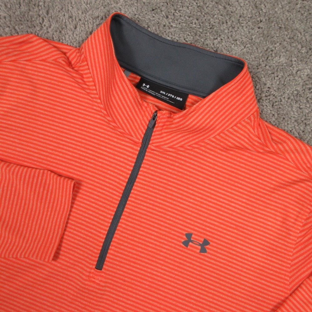 Under Armour Sweater Mens 2XL Orange Striped Performance Quarter Zip Lightweight
